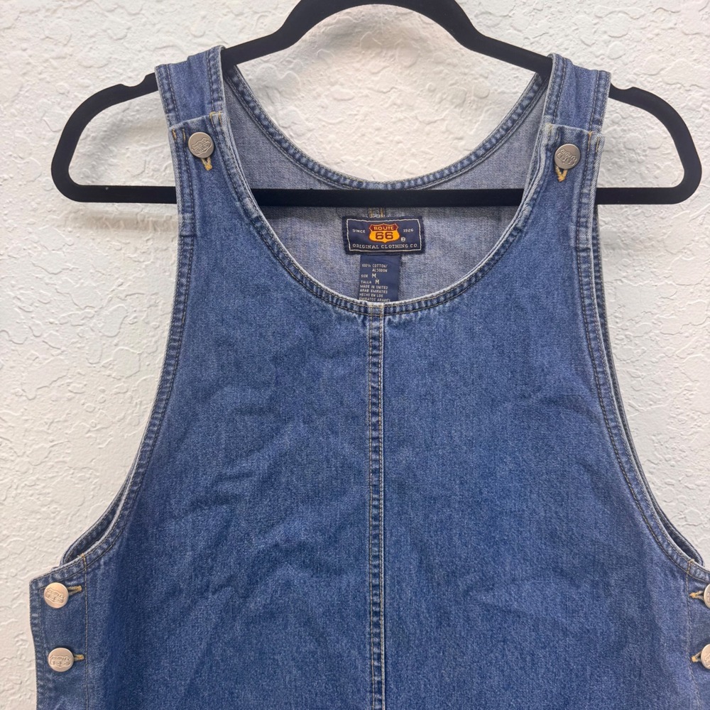 Vintage 90s Route 66 Denim Pinafore Jumper Dress Womens M Side Button Grunge
